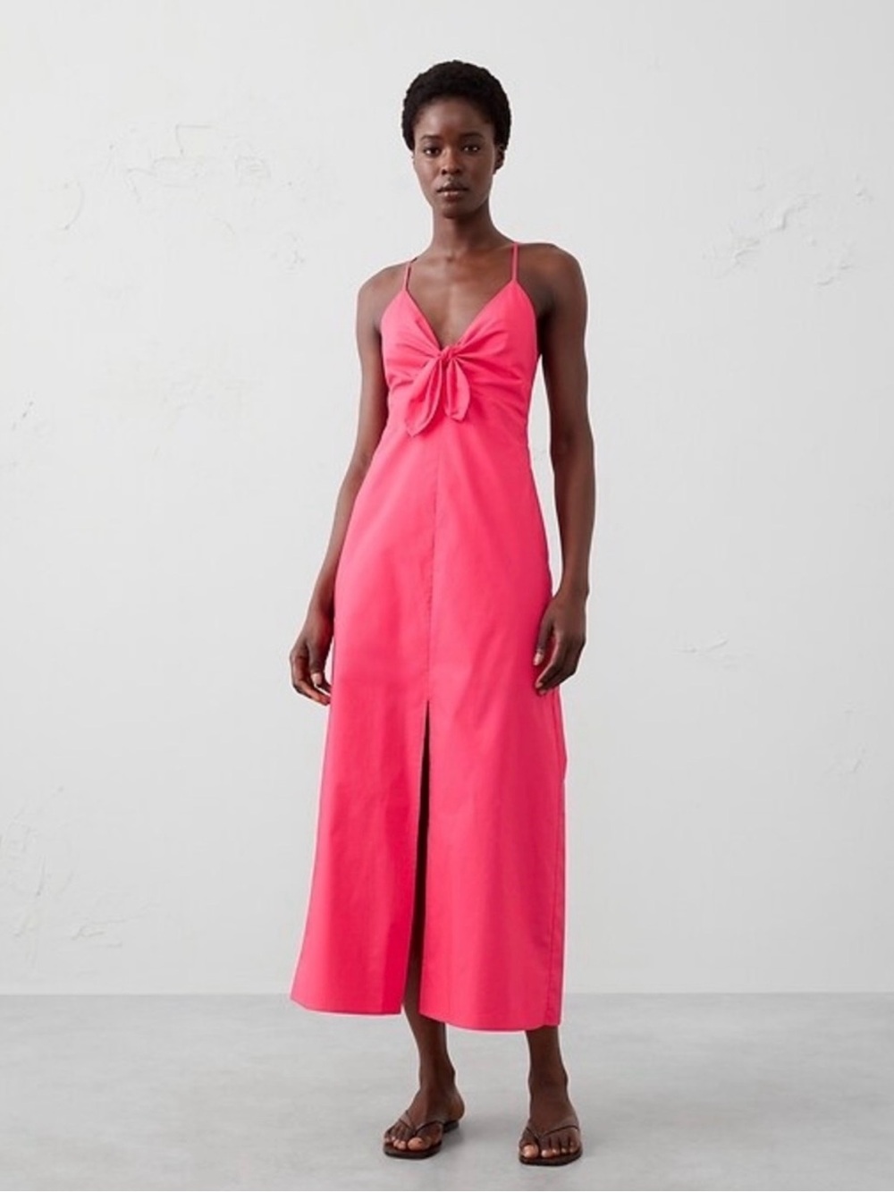Banana Republic Bright Pink Tie-Front Spaghetti Strap Midi Dress